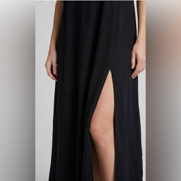 Boho Shell-Trimmed Maxi Slip Dress in Raven Black - Picture 7 of 9